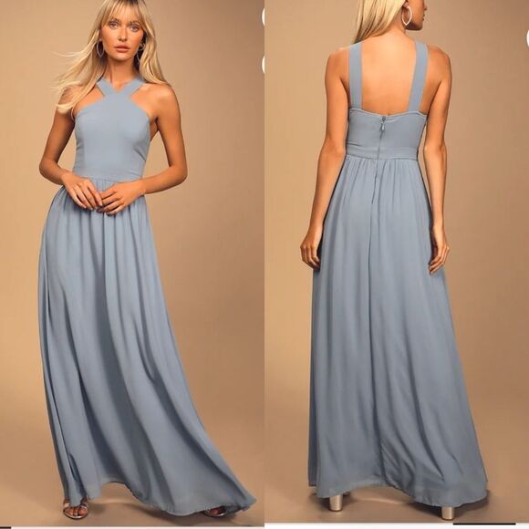 Lulus Dresses & Skirts - Lulus Air of Romance Halter Maxi Dress Large Light Blue Bridesmaid Romantic